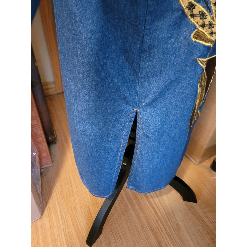 Vintage Pnina Woman African Long Denim Duster Open Front Folk Art Made In India - Picture 9 of 15